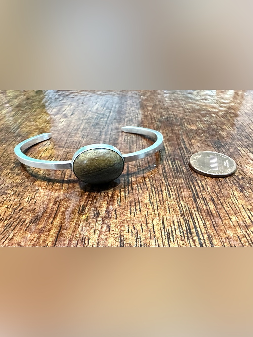 Vintage Sterling Silver Cuff Bracelet with Jasper Stone